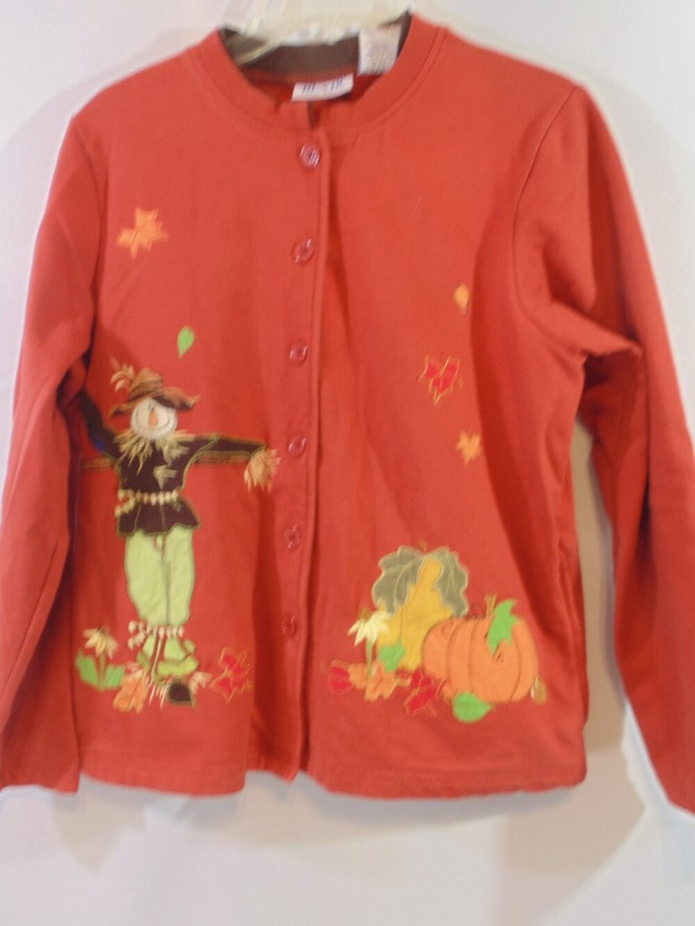 Vintage Blair Womens Button Down Fall Theme Sweater Scarecrow and Pumpkin size M